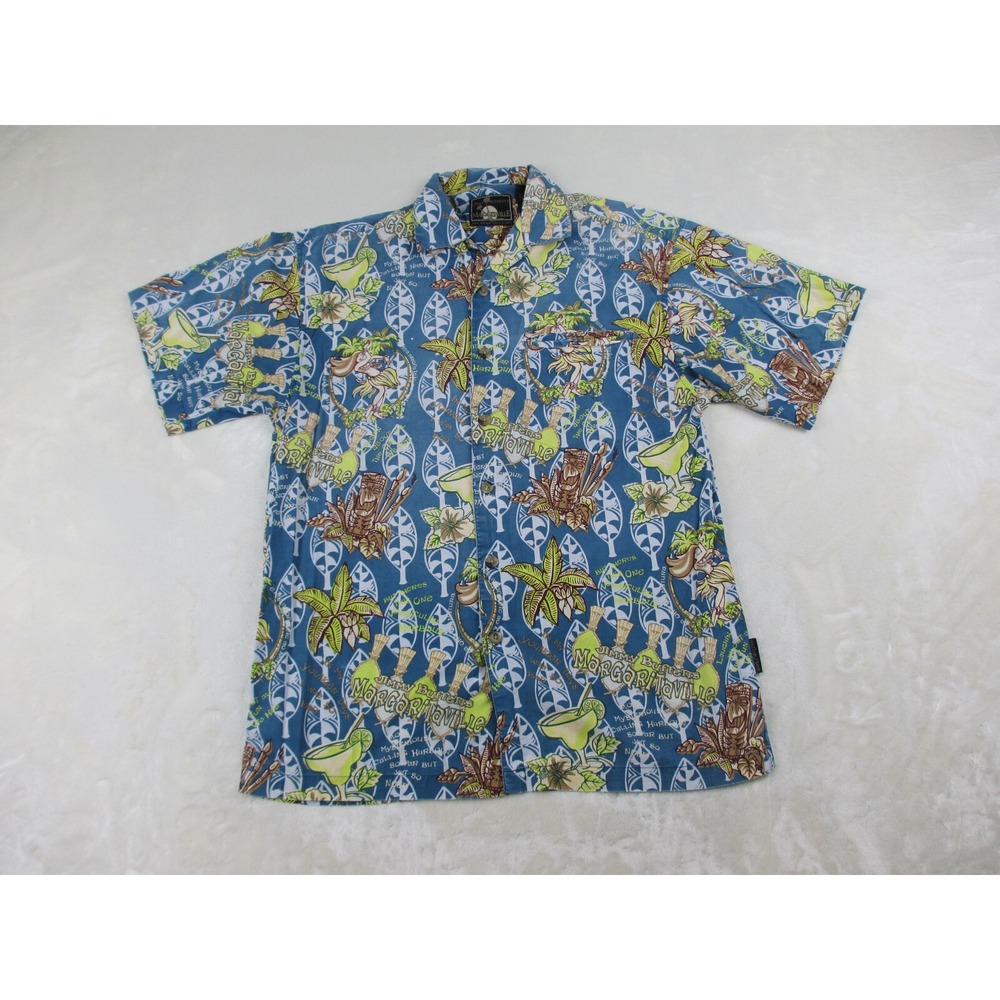 Margaritaville Shirt Mens Small Blue Button Up Hawaiian Camp Party‎ Casual
